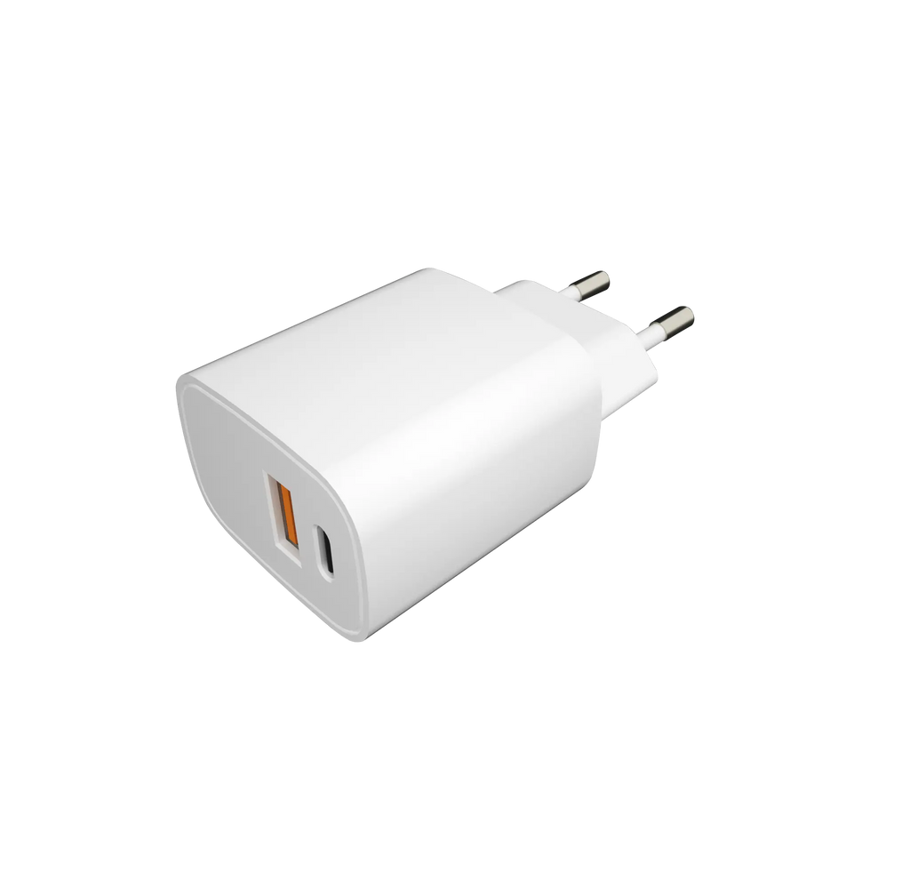 Snabbladdare USB-A & USB-C, PD & Q.C3.0, 3.5A, 20W - Vit