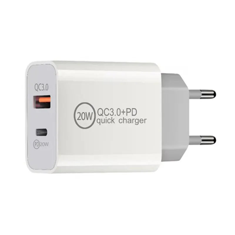 Snabbladdare USB-A & USB-C, PD & Q.C3.0, 3.5A, 20W - Vit